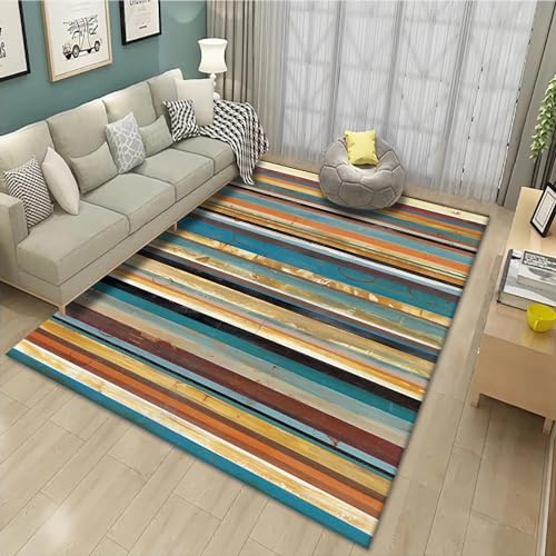 Teppich Teppich läufer küche,Fleckenbeständiger waschbarer blau-schwarz-gelb gestreifter Design-Teppich,kinderspielteppich Carpet Living Room 180x250cm von Tzvpsu