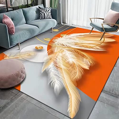 Teppich Teppich rutschfest,Waschbarer Teppich mit grau-orange-gelbem Feder-Design Flur Teppich läufer,Teppich Wohnzimmer 80x160cm von Tzvpsu