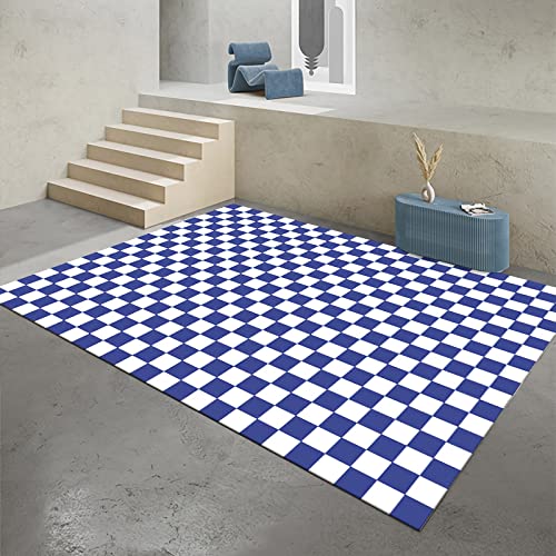 Teppich Wohnzimmer Couch teppiche Dekoration Wohnung modern Blau weiß geometrisches Schachbrett Gitter Muster kaminteppich Teppich Junge 60x90cm von Tzvpsu