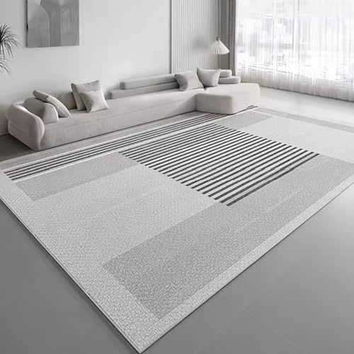 Teppich Wohnzimmer deko,Rutschfestes, leicht zu reinigendes grau-schwarzes Streifendesign,deko Boden bettvorleger Schlafzimmer rutschfest,140x200cm von Tzvpsu