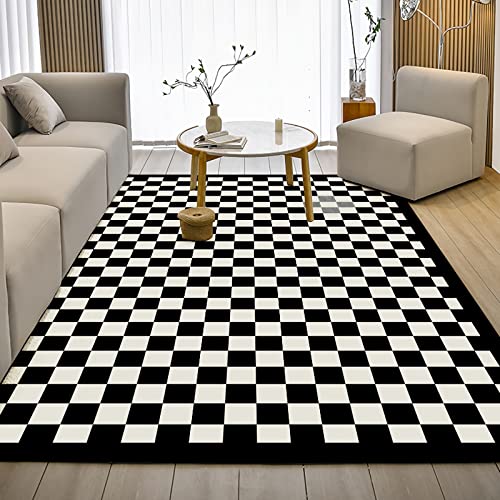 Teppich abwaschbarer Teppich inneneinrichtung Schwarz-weiß geometrisches schachbrettmuster modernes Design Teppich für esszimmer 120x160cm von Tzvpsu