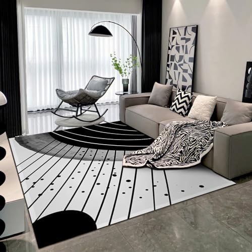 Teppich deko Flur,Dauerhaft schmutzabweisender Wohnzimmerteppich Grau Schwarz Minimalistisches Design,esszimmer Teppich teppichläufer 120x160cm von Tzvpsu