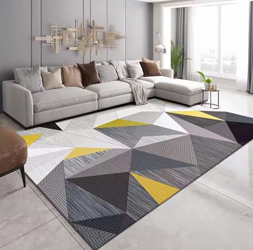 Teppich deko Flur Moderne teppiche Wohnzimmer Gelb Schwarz Grau Streifen Geometrisches Dreieck Design esstisch deko 80x120cm von Tzvpsu