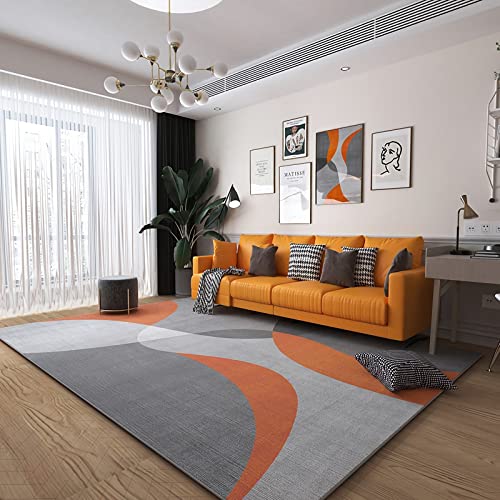 Teppich Deko für Balkon und Wohnzimmer - Orange Grau Geometrisches Design - Anti-Rutsch Sofa Teppich 80x120cm von Tzvpsu