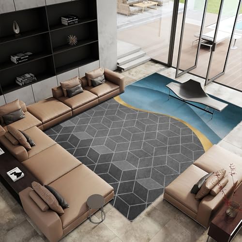 Teppich jugendzimmer Jungen Blau Gelb Grau Moderne Geometrie Design Tisch Wohnzimmer modern Spiel mädchen 100x160cm von Tzvpsu