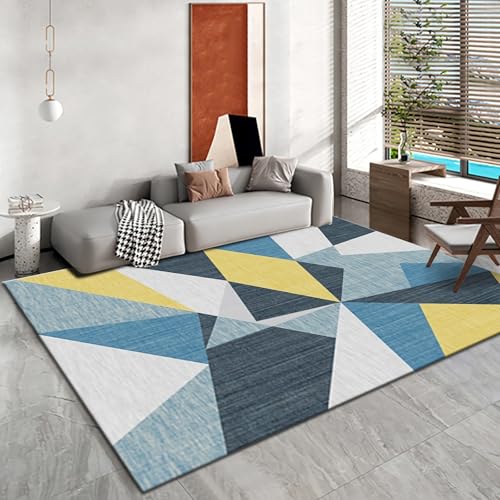 Teppich kinderzimmer Junge Blau Gelb Grau Moderne Geometrie Design Balkon deko Teppich Junge 120x160cm von Tzvpsu