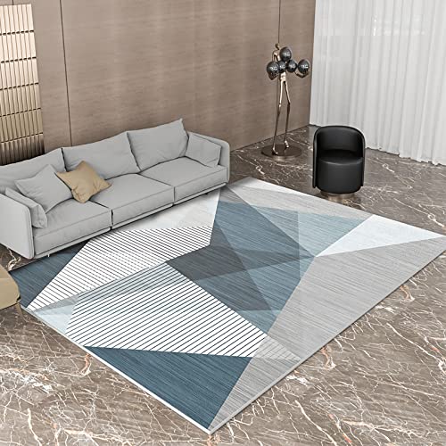 Teppich kinderzimmer Junge Moderne gestreifte blau-graue geometrische Dreieckmuster Balkon Boden Rutschfester 160x230cm von Tzvpsu