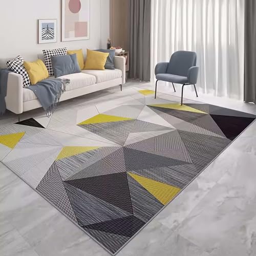 Teppich kuscheliger Teppich schalldämmung Teppich Gelb Schwarz Grau Gestreift Geometrisches Dreieck Design büro deko 200x300cm von Tzvpsu