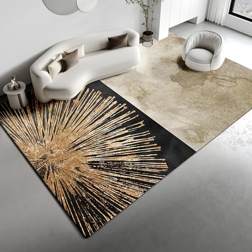 Teppich rutschstopp Schwarz Gelb Braun Abstrakte Geometrie Linie Design jugendzimmer Jungen Dekoration Wohnzimmer 100x160cm von Tzvpsu