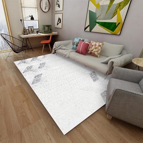 Teppich tischdeko Wohnzimmer,Weiß Grau Minimalistisches Design Rutschfester Teppich Abwaschbar,Bad vorleger deko küche modern 60x90cm von Tzvpsu