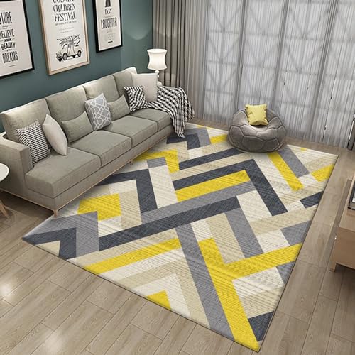Teppich vorraum Leicht Zu Reinigender, Rutschfester Teppich Mit Schwarz-grau-gelbem Streifendesign,Room dekor,jugendzimmer deko 180x250cm von Tzvpsu