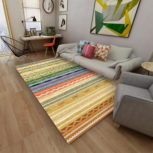 Teppich vorzimmer Teppich,Abwaschbarer Rutschfester rot-gelb-blau gestreifter Designteppich,Teppich läufer küche bürostuhl Matte 60x160cm von Tzvpsu