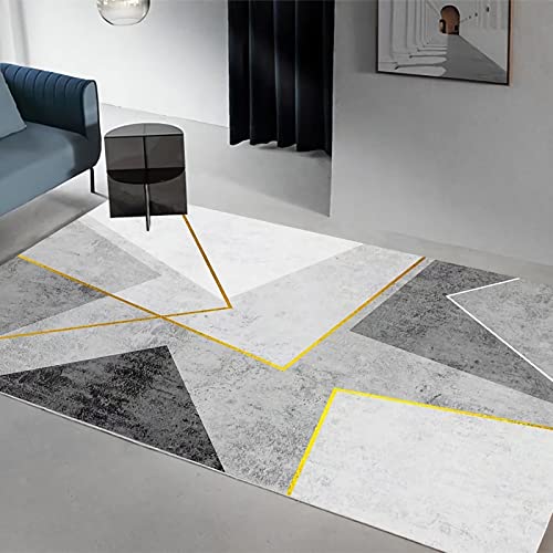 Teppich waschbar Grau Gelb Moderner Tintenstil Geometrisches Design küchenteppich läufer schlafzimmerdeko 120x160cm von Tzvpsu