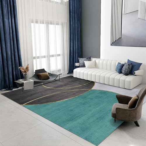 Teppiche für Schlafzimmer Blau grau minimales gebogenes geometrisches Design Teppich wohnzimmert babyzimmer 200x300cm von Tzvpsu