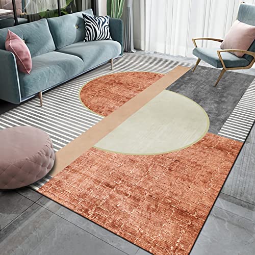 Teppiche kinderzimmer Gelb Grau Streifen Design Geometrisches Halbkreismuster staubsauger Teppich sitzecke 100x160cm von Tzvpsu