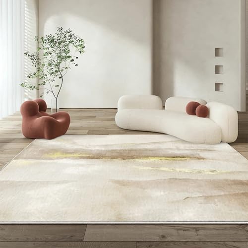 Terasse,Strapazierfähiger, Waschbarer Teppich Im Braun-gelben Tintendesign,Wohnzimmer Teppich Boden deko,140x200cm von Tzvpsu