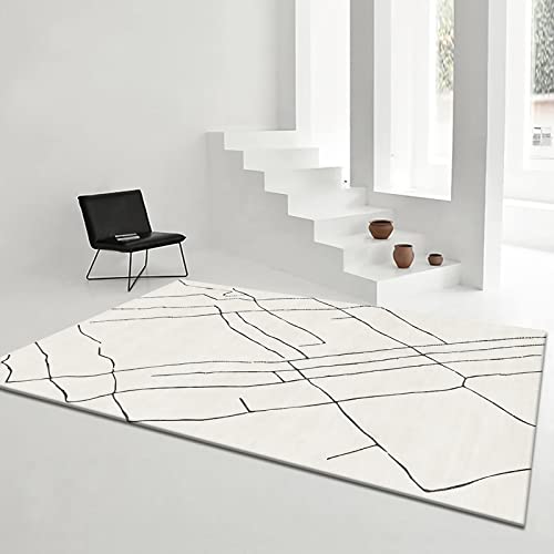 Tisch Wohnzimmer modern Teppich Creme schwarz Linien Geometrie Design deko für Balkon abwaschbarer 80x160cm von Tzvpsu