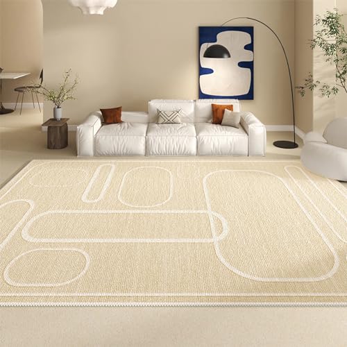 Tzvpsu Bodenmatte bürostuhl Cremegelb Minimalistisches Liniendesign Waschbar Anti-Rutsch-Teppich,weiche wohnungs deko,60x90cm von Tzvpsu