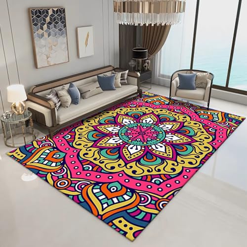 Tzvpsu Flurteppich, gelb, blau, rosa, Retro, geometrisches Blumenmuster, Nachttisch, schalldichter Teppich, 200 x 350 cm von Tzvpsu