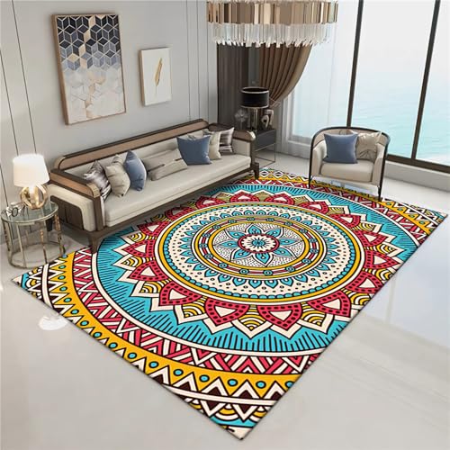 Tzvpsu Flurteppich Blau Rot Gelb Retro Geometrie Blumen Muster kinderteppich Junge Dekoration Teenager mädchen Zimmer 160x230cm von Tzvpsu