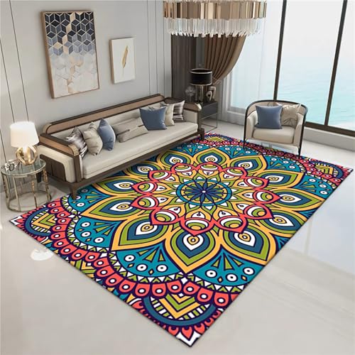 Tzvpsu Moderne deko Wohnzimmer Blau Gelb Pink Retro Geometrie Blumen Muster deko esstisch Flur Dekoration 200x350cm von Tzvpsu