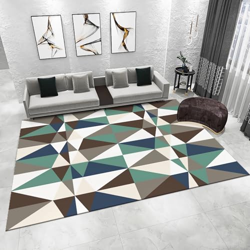 Tzvpsu Moderner Teppich für Wohnzimmer, Blau, Grau, Weiß, geometrisches Dreiecksmuster, moderner Teppich, Spielzimmer-Zubehör, Nachttisch, 200 x 300 cm von Tzvpsu