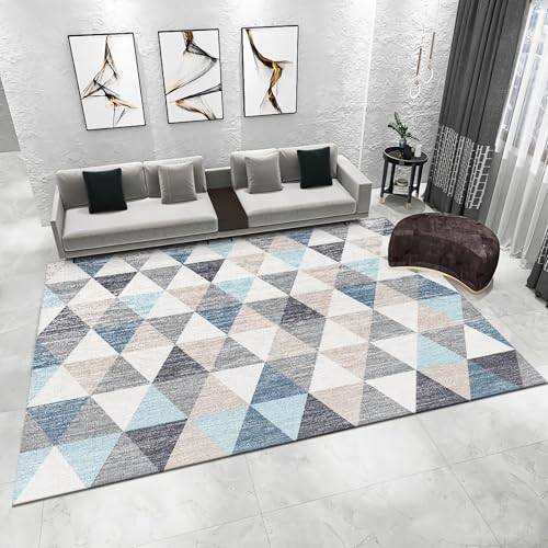 Tzvpsu Teppiche für Mädchenzimmer, blau-grau, geometrisches Dreieck-Muster, Balkonteppich, Jungen, Schlafzimmer, Zubehör, Spielhaus-Zubehör, 140 x 200 cm von Tzvpsu