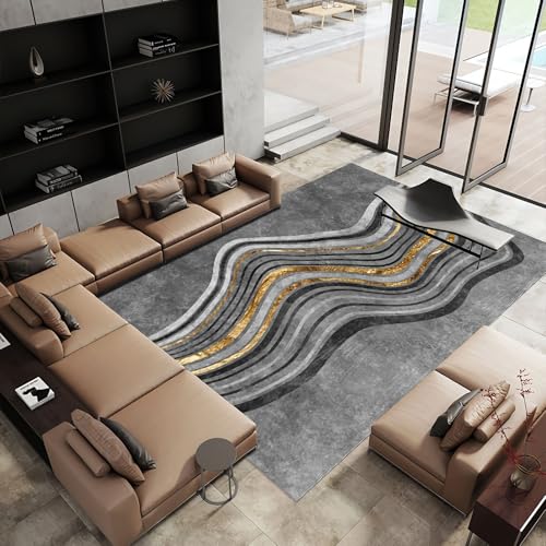 Tzvpsu Zimmer deko Teenager Grau Gelb Abstrakte Wellen Geometrie Streifen Design wohnzimmerdeko Dekoration 140x200cm von Tzvpsu