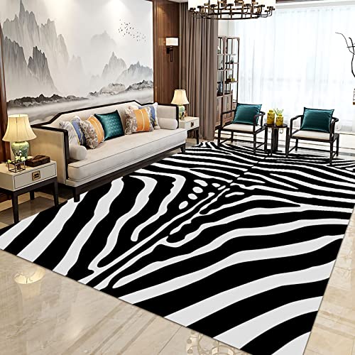 Tzvpsu Waschbarer Teppich Wohnzimmer Schwarz-weißes Zebra-Textur-Design,Teppich Living Room Carpet,Flur Teppich läufer rutschfest 160x230cm von Tzvpsu