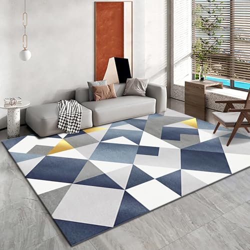 Waschbarer Teppich kinderzimmer Blau Gelb Grau Geometrie Muster Wohnzimmer Rutschfester büro deko Junge 80x120cm von Tzvpsu