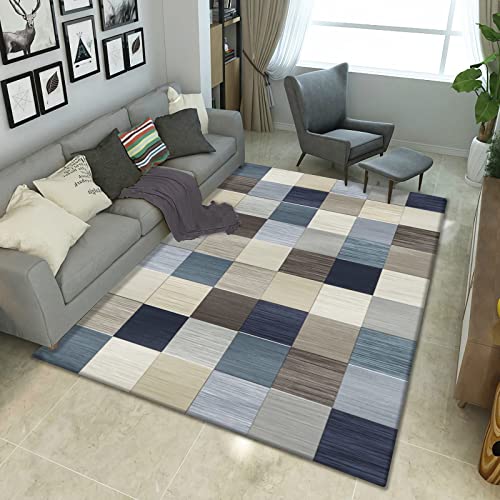 Waschbarer Teppich kinderzimmer Blaues Braun Graues Geometrisches Rechteckiges Gittermuster teppiche mädchen wohnzimmerteppich modern 120x160cm Waschbarer Teppich kinderzimmer Blaues Braun Graues Geometrisches Rechteckiges Gittermuster teppiche mädchen wohnzimmerteppich modern 120x160cm von Tzvpsu