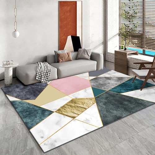 Wohnzimmerteppich Rosa Gelb Grau Marmor Textur Geometrie Muster Tisch Wohnzimmer modern Teppich schlafzimmerdeko 180x250cm von Tzvpsu
