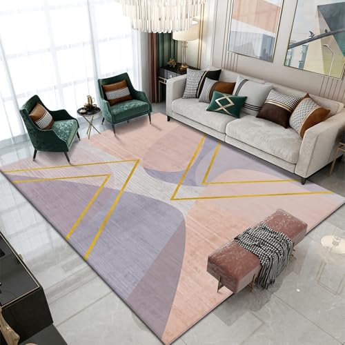 Zimmer Teppich Bleischbeständiges lila gelb-grau geometrisch Design flurteppich couchtisch modern 140x200cm von Tzvpsu