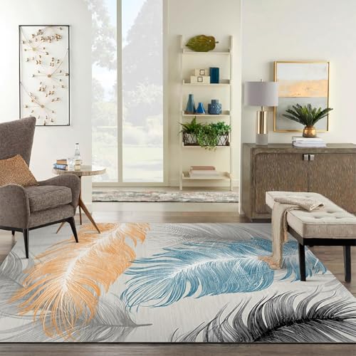 Zimmer deko Teenager Modern abstrakt blau gelb grau Federmuster Teppich für küche waschbare 160x200cm Zimmer deko Teenager Modern abstrakt blau gelb grau Federmuster Teppich für küche waschbare 160x200cm von Tzvpsu