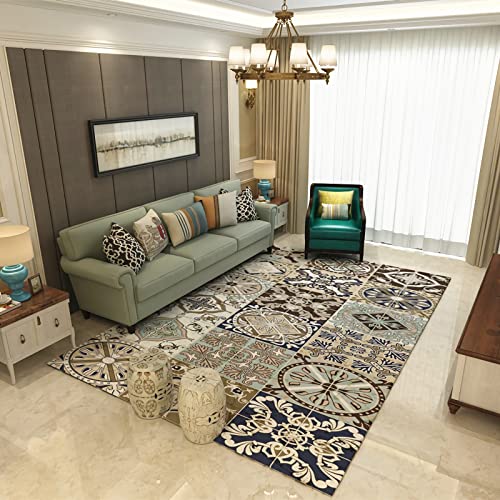 Zimmerdeko Teenager mädchen Blau Braun Grau Retro Geometrie Blumen Muster abwaschbarer Teppich küchen 80x120cm von Tzvpsu