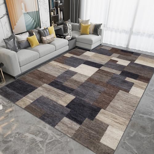 Zimmerdeko modern Braun grau Retro geometrisches Design fleckfester Teppich küchenteppich läufer waschbar mädchen Zimmer deko 200x300cm von Tzvpsu