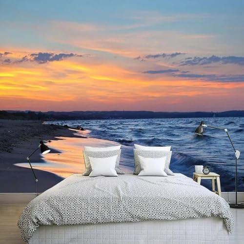 Ästhetisch Dreidimensional Abenddämmerung Meer Strand Moderne 3D Tapete Hochwertige Strukturierte Seide Neutrale Material Ideal Für Wohnzimmer Schlafzimmer-400cm×280cm von Tzxztt