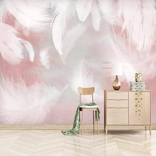 Abstrakt Rosa Dreidimensional Weiß Federn Moderne 3D Tapete Hochwertige Strukturierte Seide Neutrale Material Ideal Für Wohnzimmer Schlafzimmer-400cm×280cm von Tzxztt