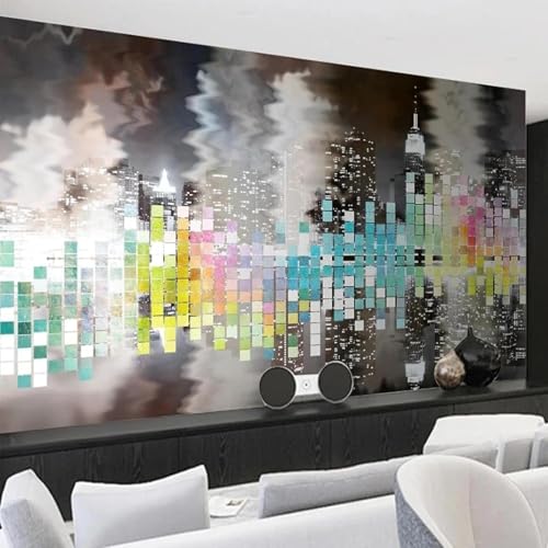 Abstrakt Stadt Architektur Bunt Geometrisch Kunst Moderne 3D Tapete Hochwertige Strukturierte Seide Neutrale Material Ideal Für Wohnzimmer Schlafzimmer-250cm×170cm von Tzxztt
