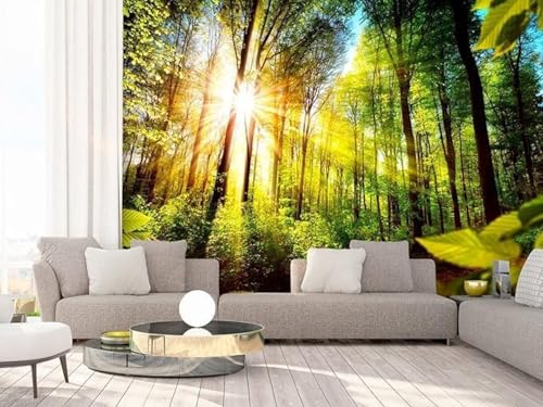 Dreidimensional Frisch Grün Wald Sonnenschein Moderne 3D Tapete Hochwertige Strukturierte Seide Neutrale Material Ideal Für Wohnzimmer Schlafzimmer-250cm×170cm von Tzxztt