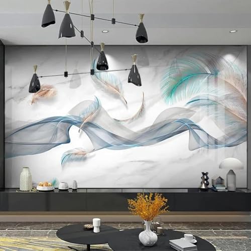 Dreidimensional Minimalistisch Federn Rauch Marmorimitation Moderne 3D Tapete Hochwertige Strukturierte Seide Neutrale Material Ideal Für Wohnzimmer Schlafzimmer-400cm×280cm von Tzxztt