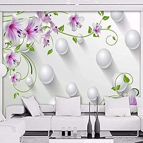 Dreidimensional Weiß Kugeln Violett Blumen Moderne 3D Tapete Hochwertige Strukturierte Seide Neutrale Material Ideal Für Wohnzimmer Schlafzimmer-300cm×210cm von Tzxztt