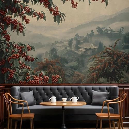 Handgemalt Berge Häuser Bäume Kunst Moderne 3D Tapete Hochwertige Strukturierte Seide Neutrale Material Ideal Für Wohnzimmer Schlafzimmer-250cm×170cm von Tzxztt