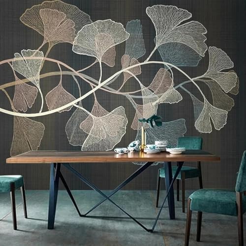 Handgemalt Retro Pflanzen Ginkgoblätter Kunst Moderne 3D Tapete Hochwertige Strukturierte Seide Neutrale Material Ideal Für Wohnzimmer Schlafzimmer-250cm×170cm von Tzxztt