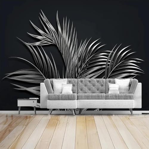 Minimalistisch Dreidimensional Pflanzen Schwarz Blätter Moderne 3D Tapete Hochwertige Strukturierte Seide Neutrale Material Ideal Für Wohnzimmer Schlafzimmer-250cm×170cm von Tzxztt