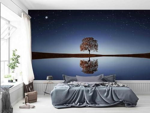 Minimalistisch Dreidimensional Sternenhimmel Bäume Spiegelung Moderne 3D Tapete Hochwertige Strukturierte Seide Neutrale Material Ideal Für Wohnzimmer Schlafzimmer-250cm×170cm von Tzxztt