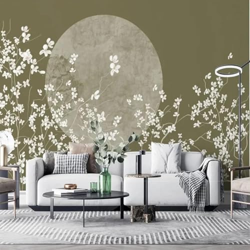 Retro Handgemalt Pflanzen Blumen Mond Moderne 3D Tapete Hochwertige Strukturierte Seide Neutrale Material Ideal Für Wohnzimmer Schlafzimmer-250cm×170cm von Tzxztt