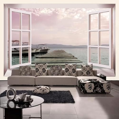 Stereo Fenster Holzbrücke Meer Berg Moderne 3D Tapete Hochwertige Strukturierte Seide Neutrale Material Ideal Für Wohnzimmer Schlafzimmer-150cm×105cm Stereo Fenster Holzbrücke Meer Berg Moderne 3D Tapete Hochwertige Strukturierte Seide Neutrale Material Ideal Für Wohnzimmer Schlafzimmer-150cm×105cm von Tzxztt