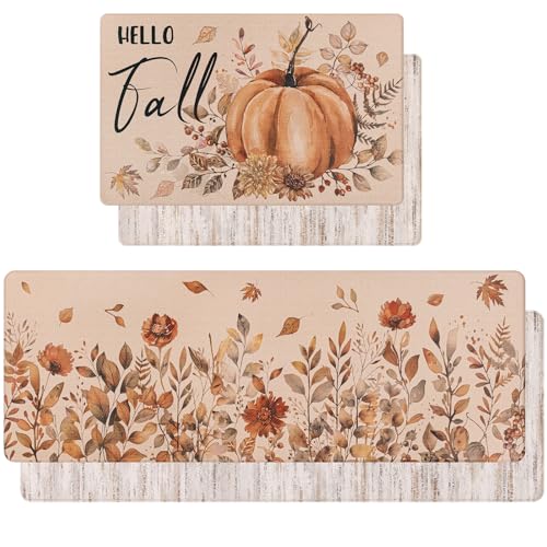 U'Artlines 2 Stück beidseitig bedruckte Küchenmatte mit Aufschrift "Hello Fall", Anti-Ermüdung, gepolstert, bequem, Stehschreibtisch-Matten, Teppiche, Kürbis-Küchenmatten für den Boden, 43,2 x 71,1 cm U'Artlines 2 Stück beidseitig bedruckte Küchenmatte mit Aufschrift "Hello Fall", Anti-Ermüdung, gepolstert, bequem, Stehschreibtisch-Matten, Teppiche, Kürbis-Küchenmatten für den Boden, 43,2 x 71,1 cm von U'Artlines