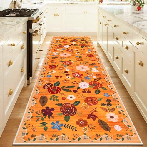 U'Artlines Boho-Läufer für Flur, Küche, 70 x 200 cm, buntes Blumenmuster, weich, rutschfest, waschbar, Bodenteppich, Läufer für Eingangsbereich, Waschküche, Badezimmer, Orange U'Artlines Boho-Läufer für Flur, Küche, 70 x 200 cm, buntes Blumenmuster, weich, rutschfest, waschbar, Bodenteppich, Läufer für Eingangsbereich, Waschküche, Badezimmer, Orange von U'Artlines